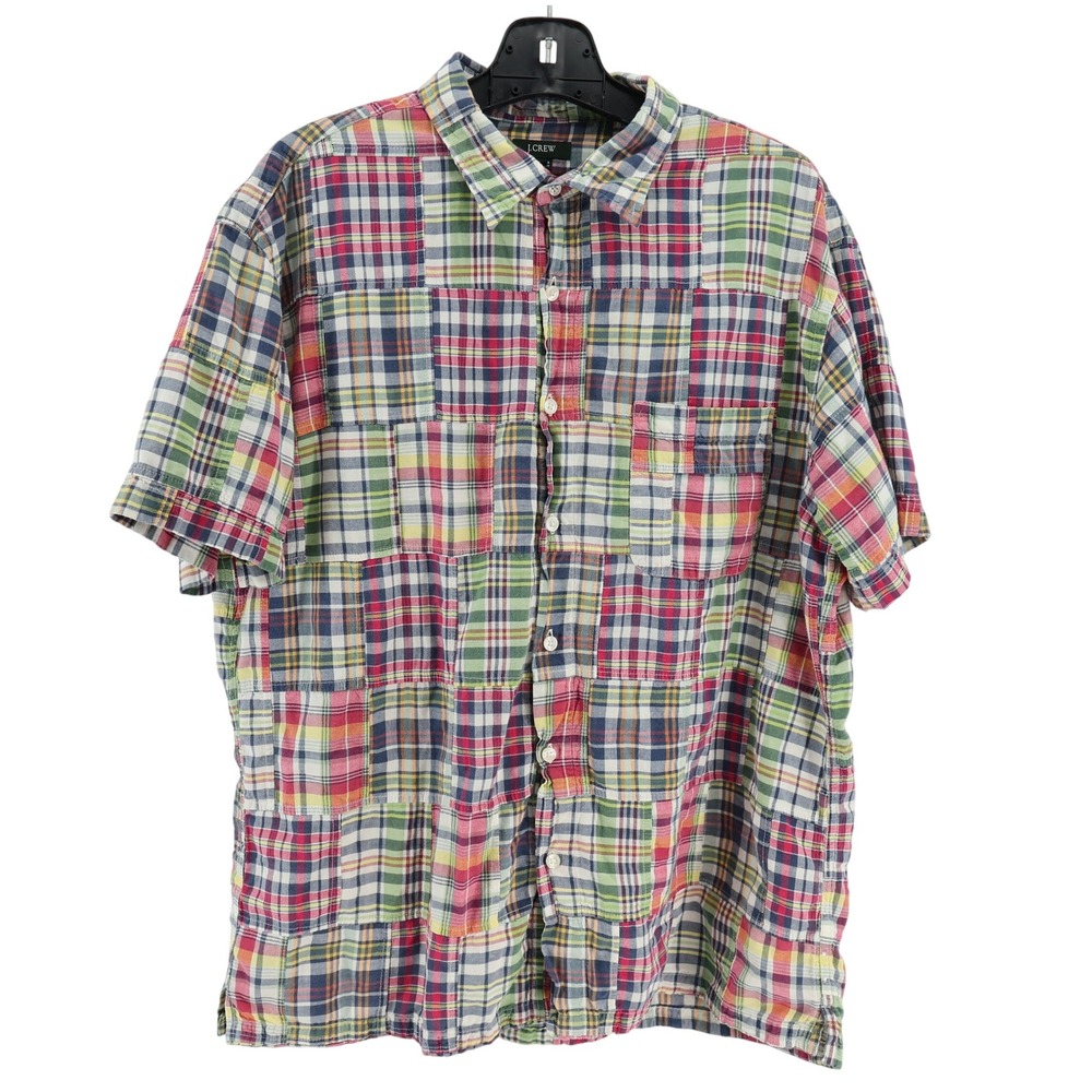 J. Crew Patchwork Short Sleeve Button Down Multic… - image 2